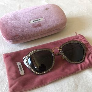 Miu Miu glitter grey sunglasses with case